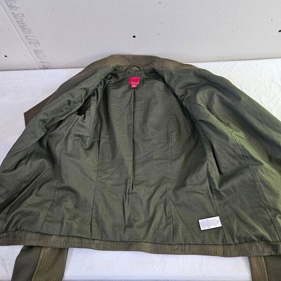 G.I.L.I. Open Front Tonal Printed Leather Jacket Size 0 Brownish Green Boho - Picture 6 of 10